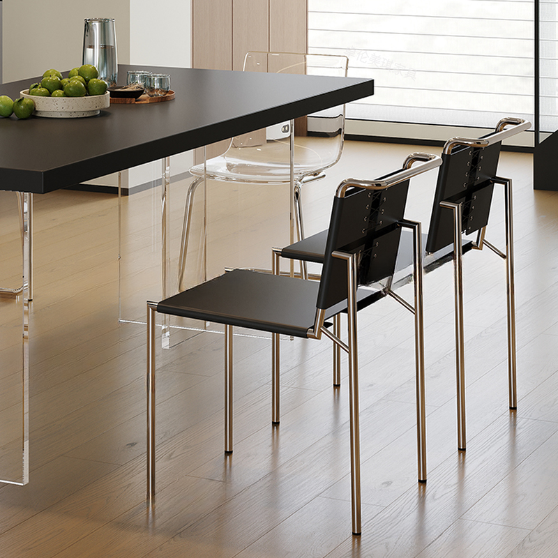 Minimalist Rectangular Dining Table Set with Two-sided Pedestal and Fixed Table, Featuring Back Chairs in Midnight Black - image 5