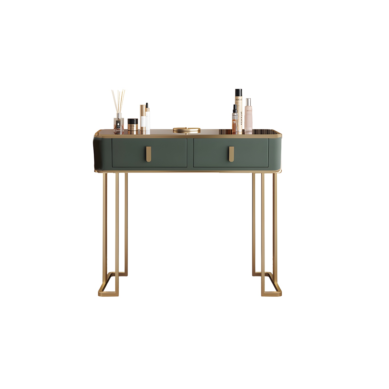 Glass Top Dressing Table Solid Wood Green Make-up Vanity with Drawers - image 12