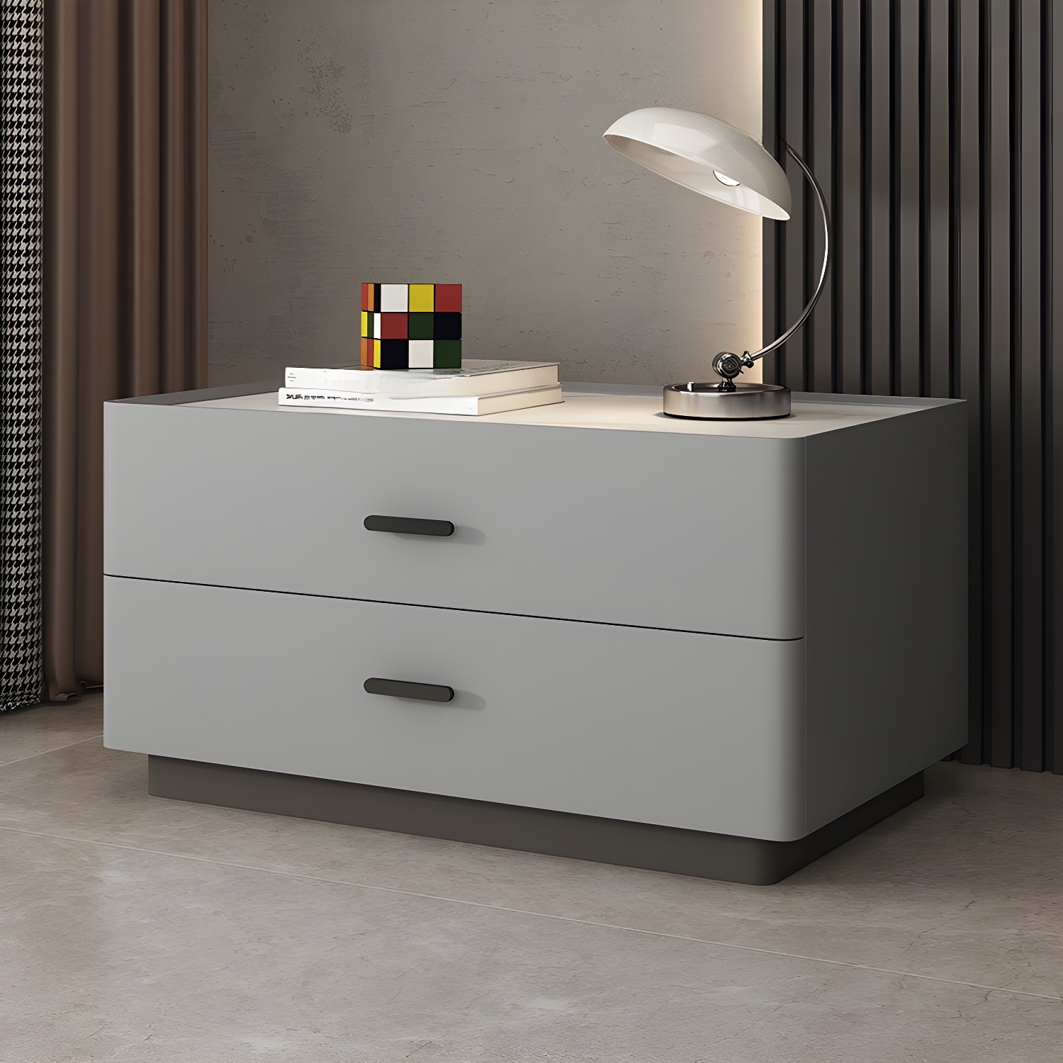 Elegant Two-Drawer Faux Leather Nightstand with Stone Countertop in Low Height for Modern Homes - image 6