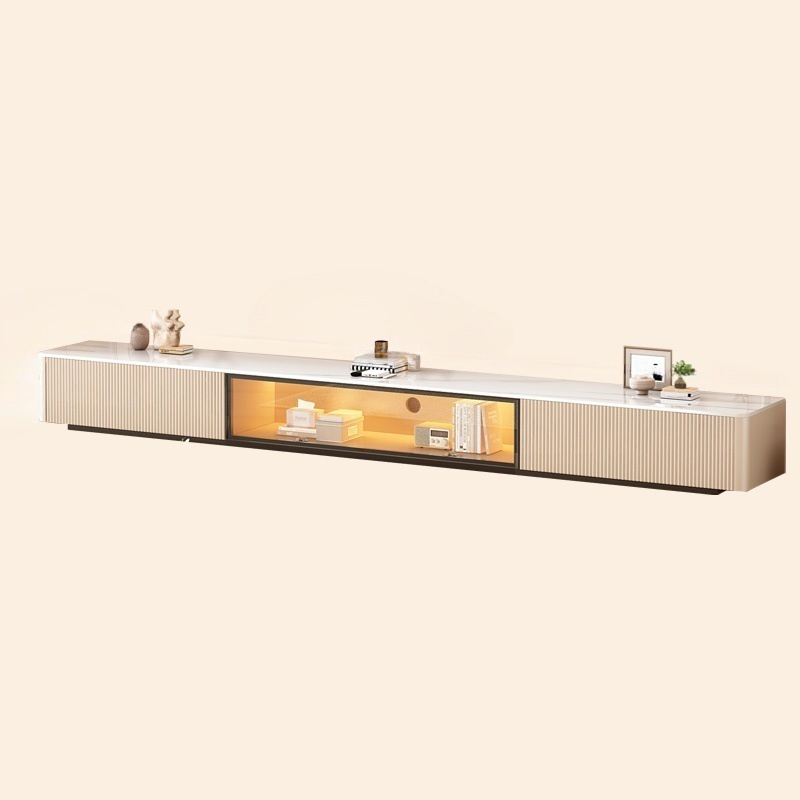 Modish Sintered Stone TV Stand with 2-Drawer, Cabinet & Cable Management Living Room