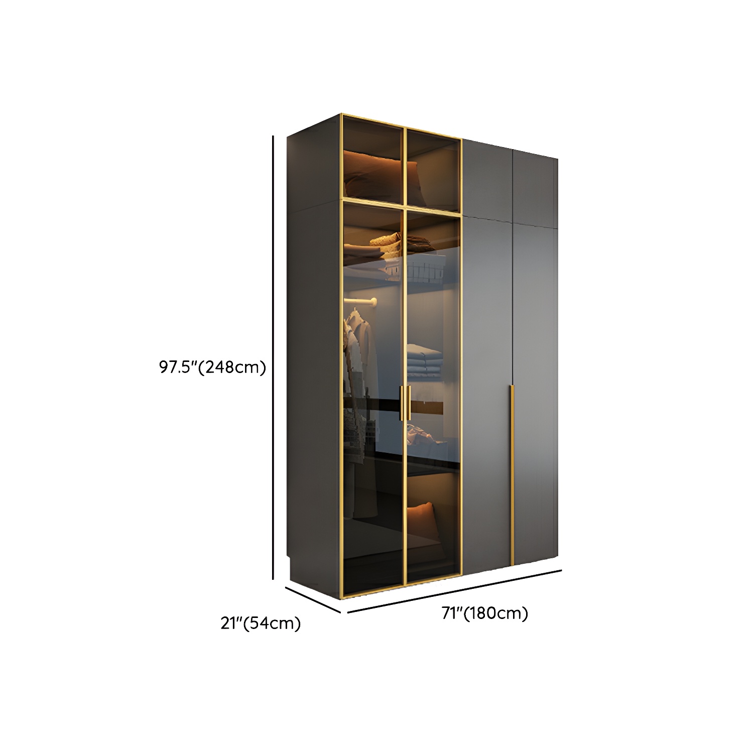 Modern Grey Wood Wardrobe Armoire with Drawers & Adjustable Shelves - image 23