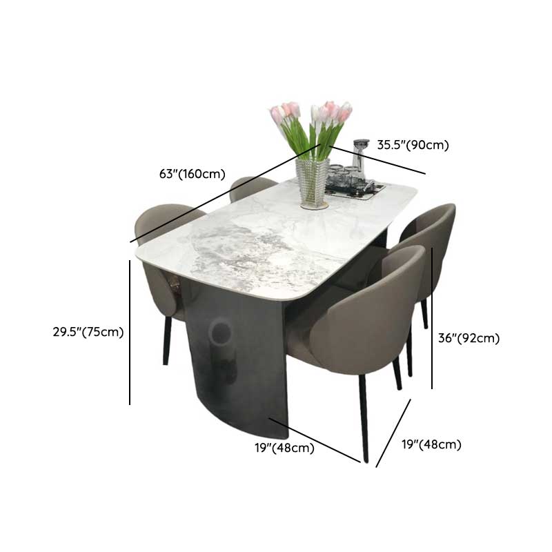 Retro Slate Dining Table Set with Dual-base, Upholstered Chairs, Back, and White Top - image 13