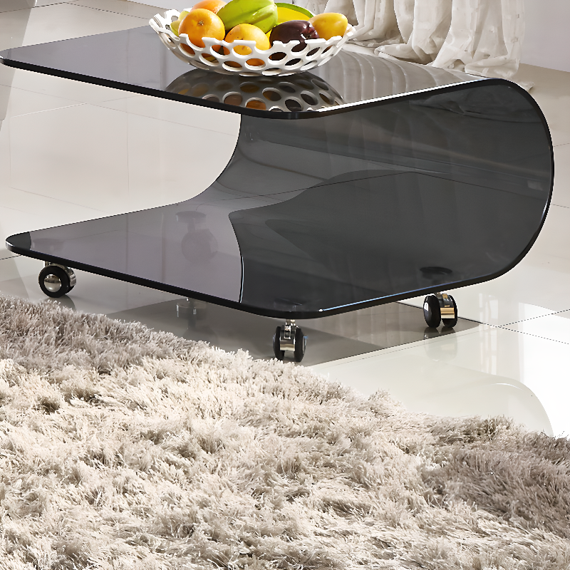 Transparent Wheel coffee table with Roller Wheels, Locker, 1 Shelf/2-Tier and Square/Square for Indoor Use