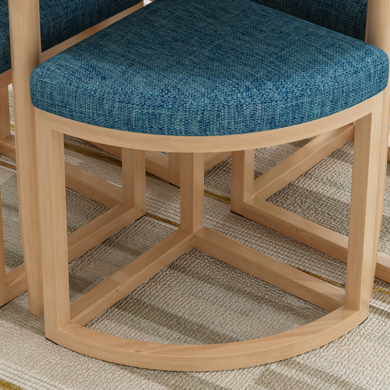Reclaimed Wood Round Dining Table Set with Metal Toboggan Base and Upholstered Backless Chairs for 4 People - image 10