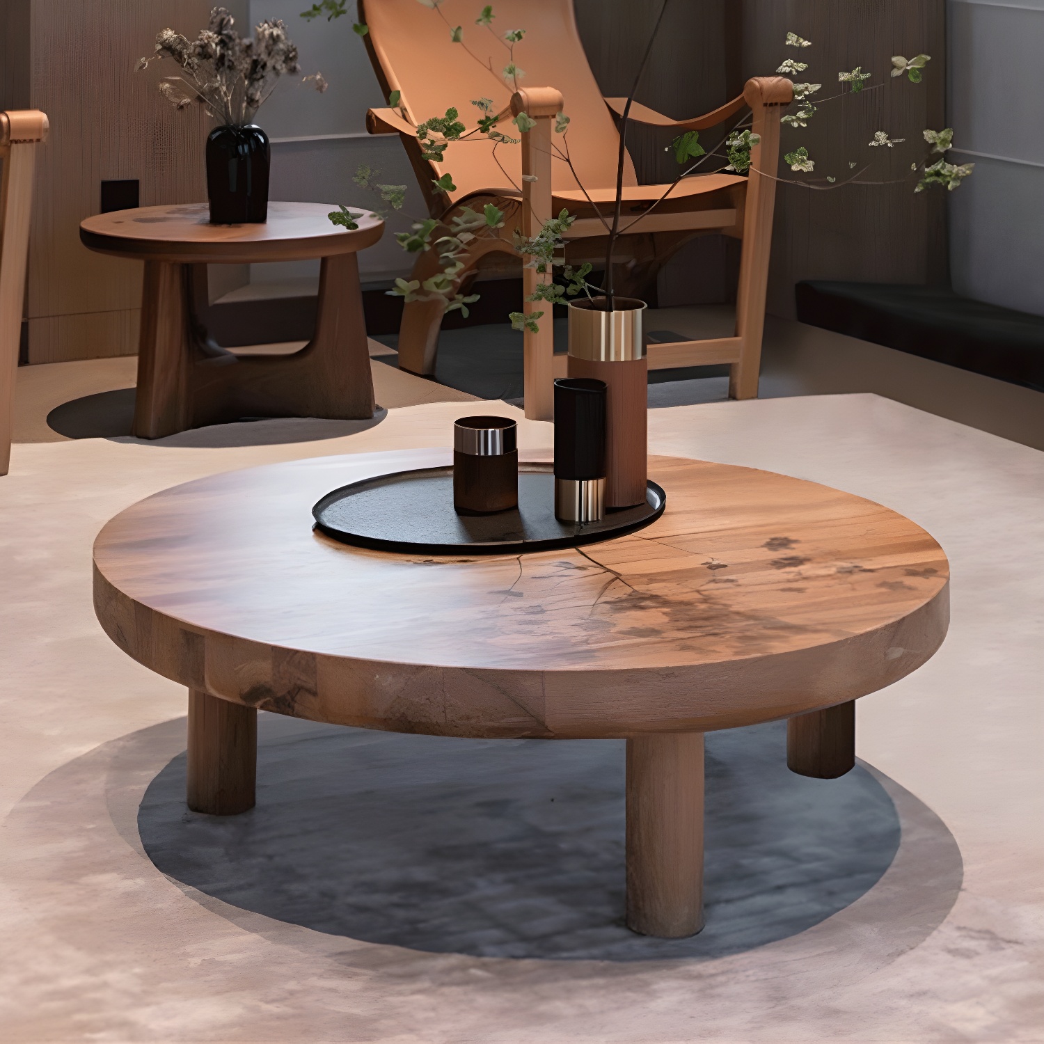3 Legs 1 Single Coffee Table Solid Wood Brown Cocktail Table