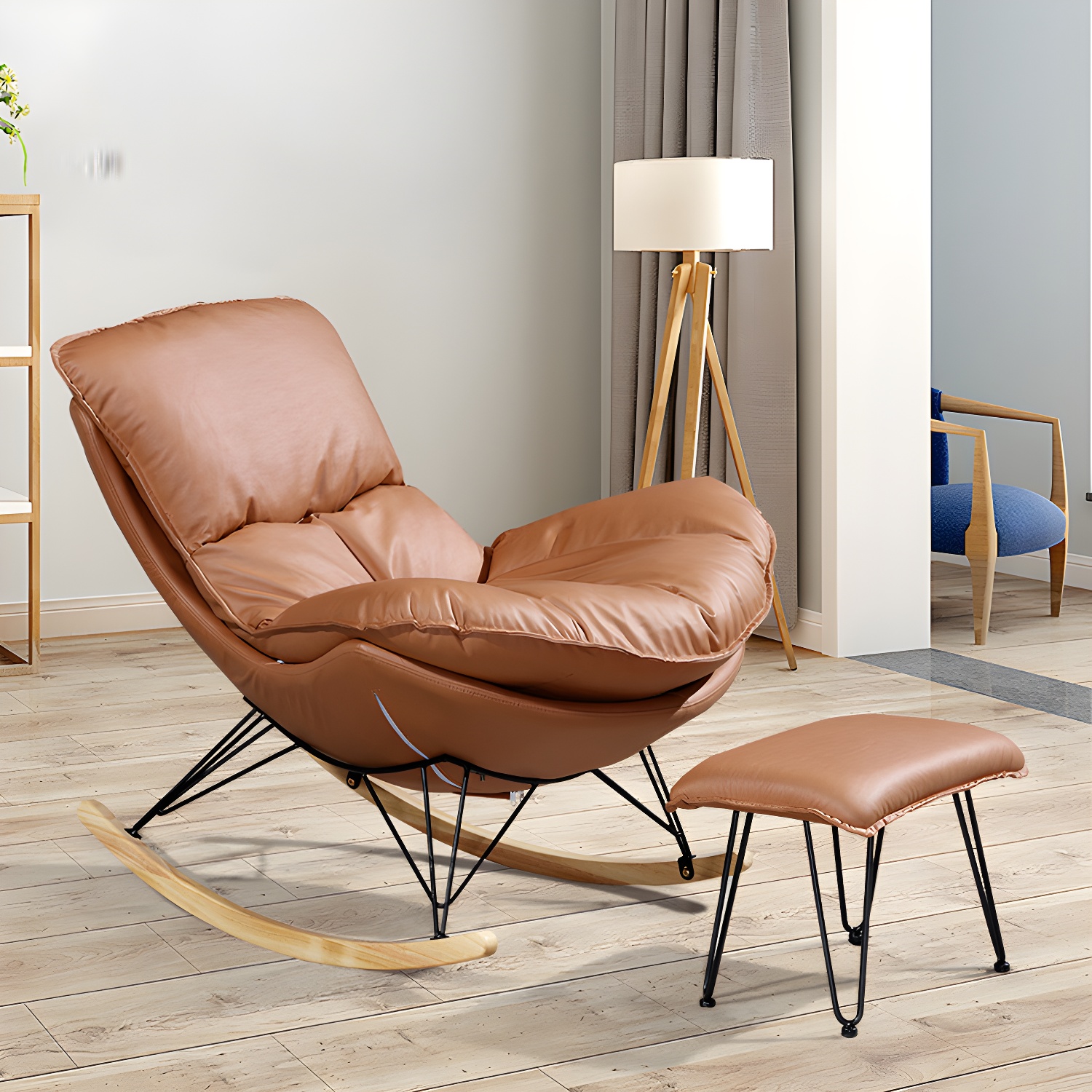 Modern Style Rocker Chair Metal Frame Spindle Cushions Rocker Chair with Ottoman - image 5