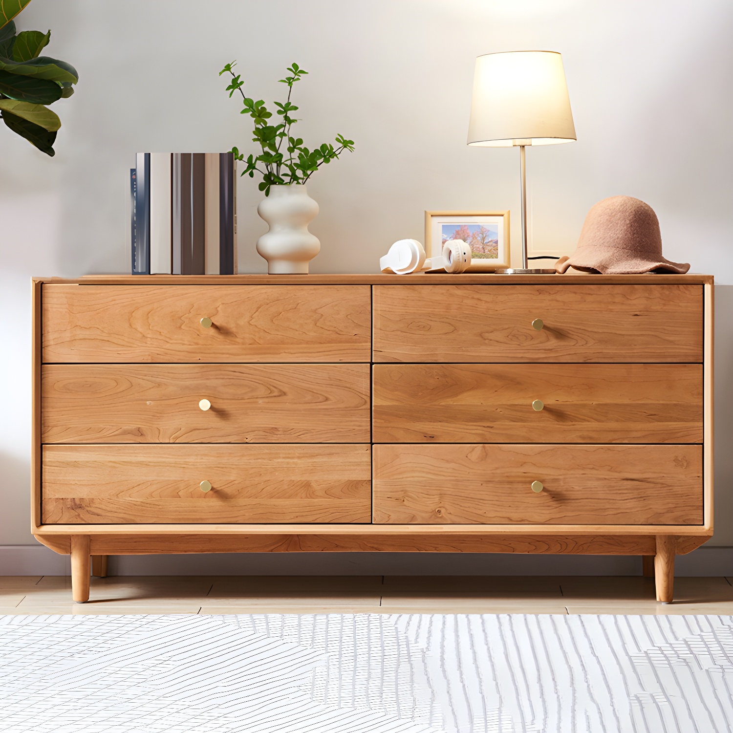 Modern Brown Wood Dresser with Drawers and Gold Metal Handles - image 11