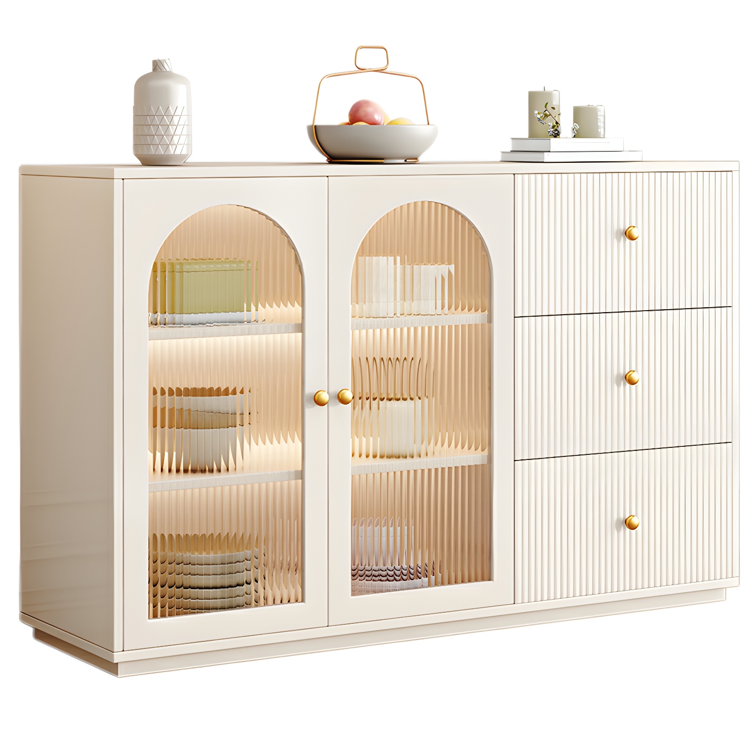 Glam White Wood Sideboard Credenza with Glass Doors and Adjustable Shelves - image 8
