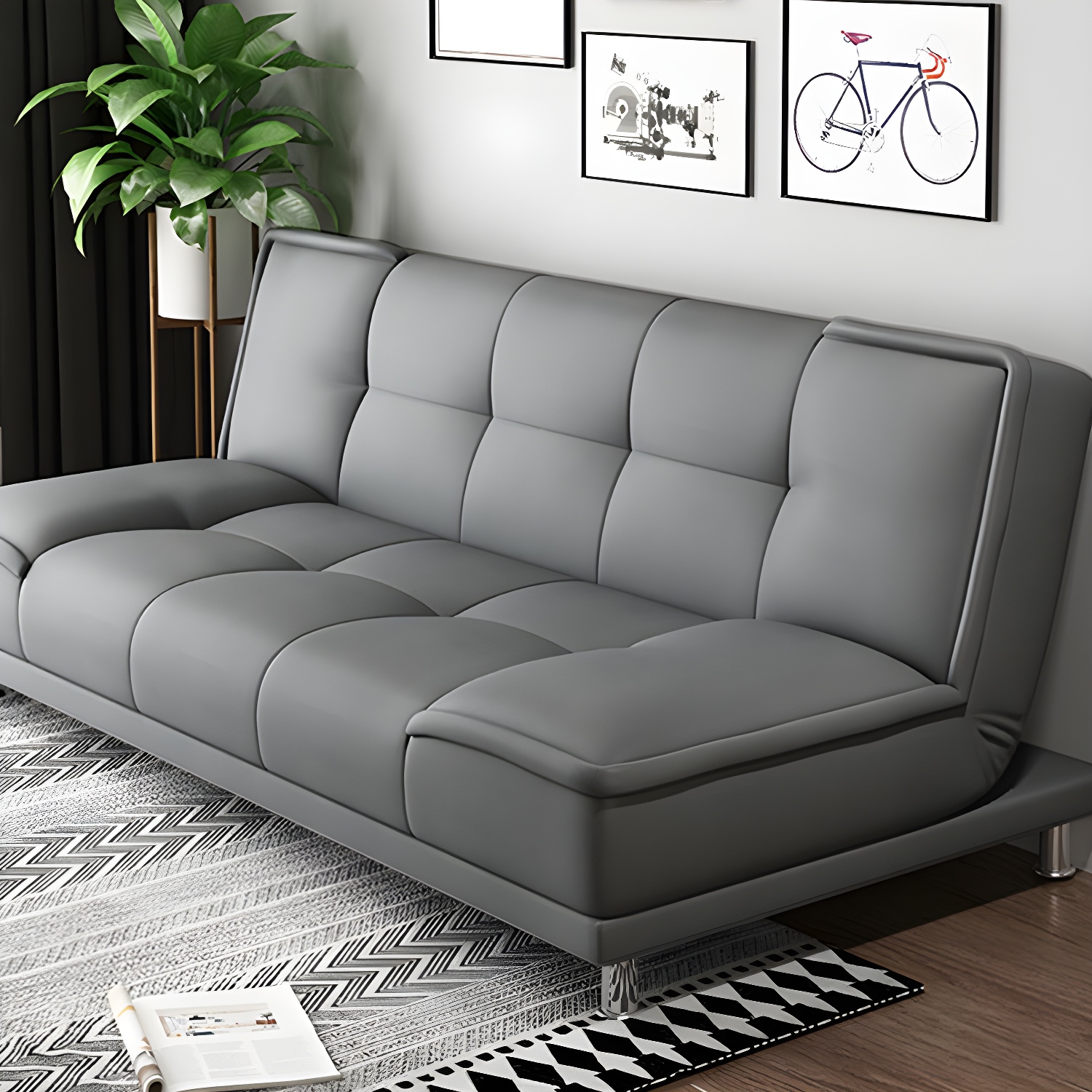 75"Modern Minimalist Armless Foldable Sleeper Leather Settee - image 5