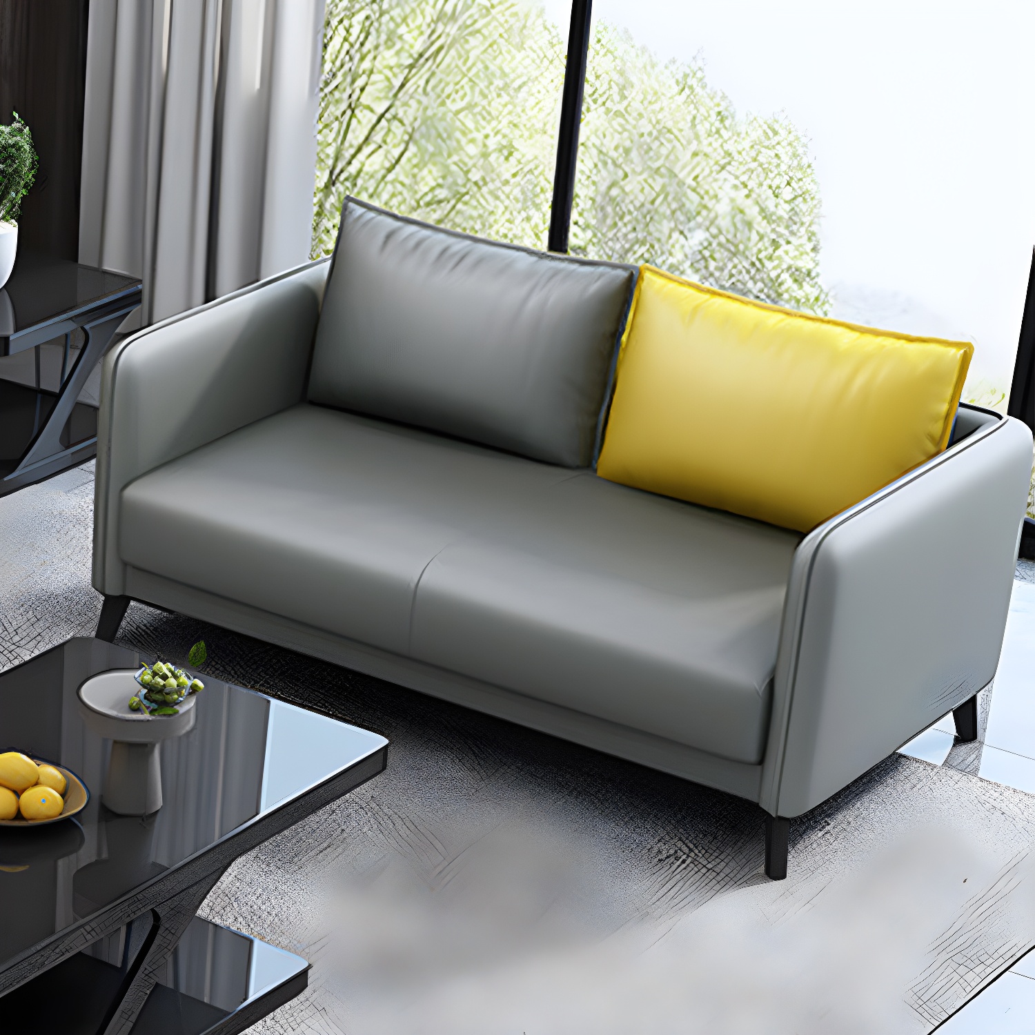 Standard Square Arm Leather Stain Resistant Sofa Couch with Pillows - image 14