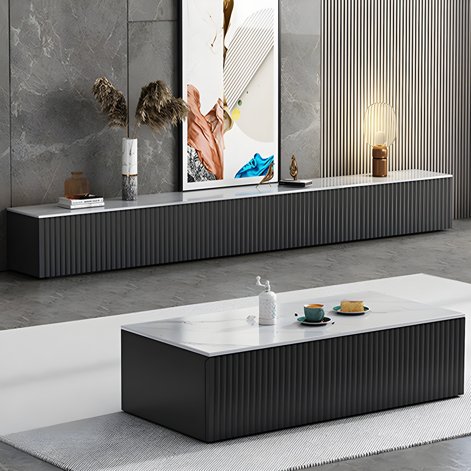 Contemporary TV Stand Console Wood TV Media Stand with Drawers - image 4