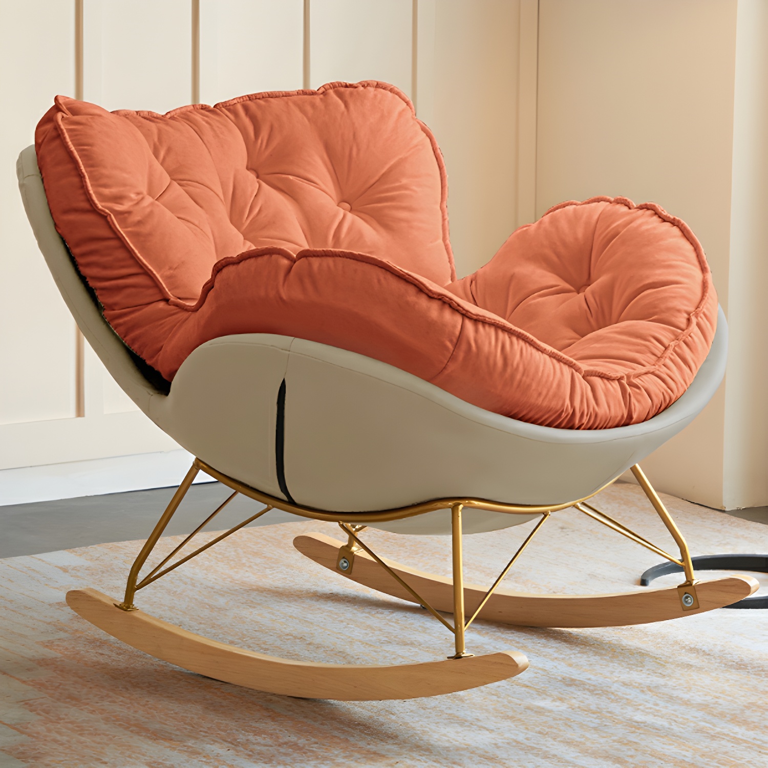 Stylish and Comfortable Modern Rocking Chair with Natural Wood Legs and Upholstered Track Arms - image 9
