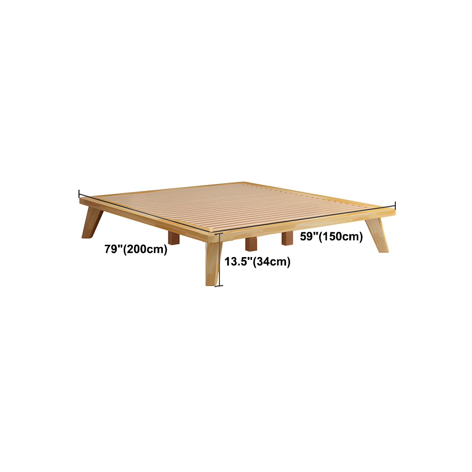Scandinavian Solid Wood Platform Bed 13.39" High Natural Bed Frame Set - image 13
