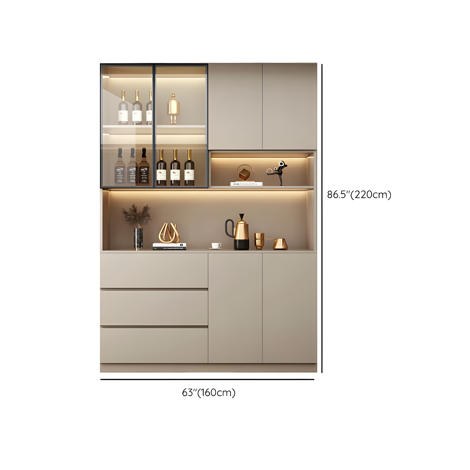 Contemporary Champagne Engineered Wood Shelves Included Sideboard with Doors - image 16