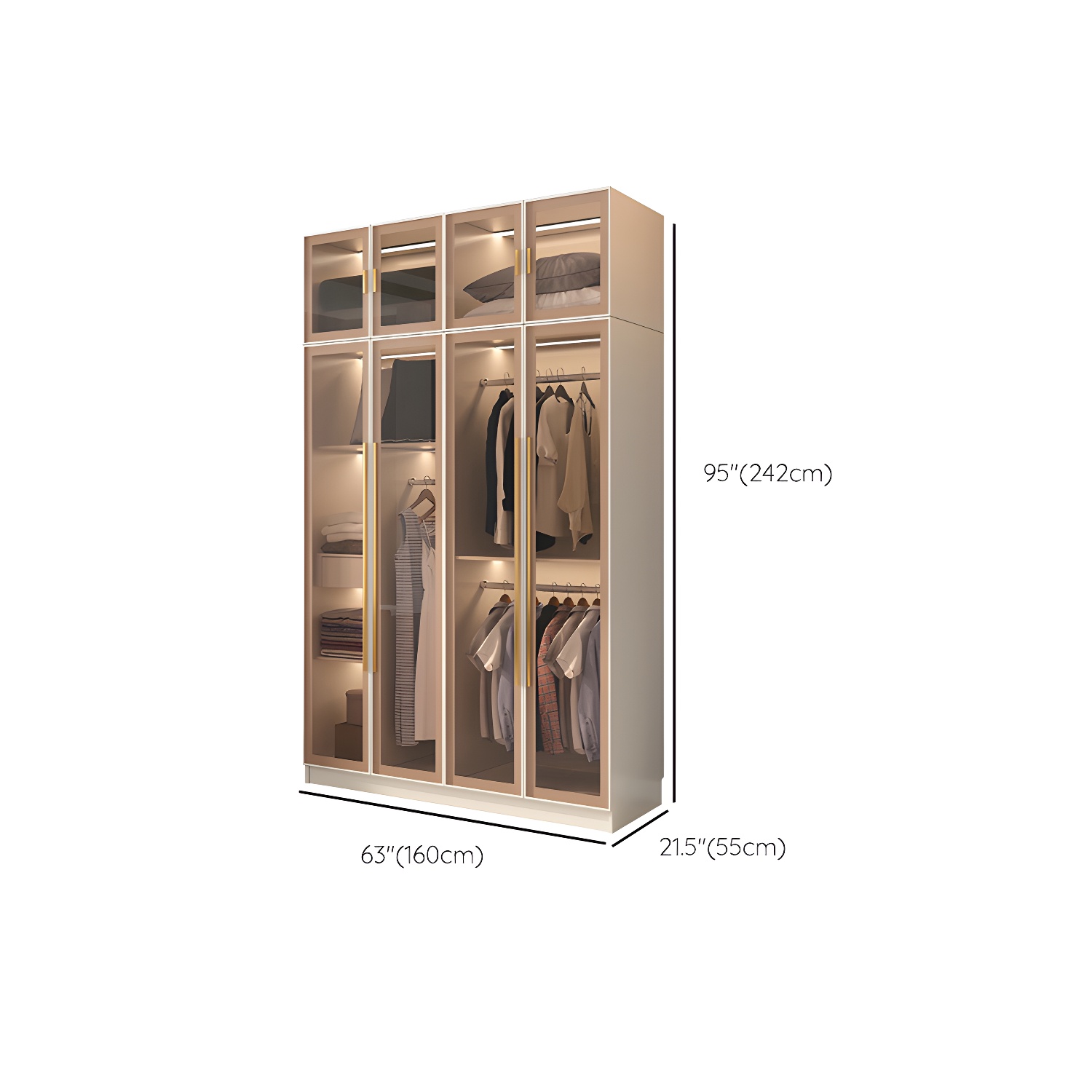 Glass and Wood Wardrobe Cabinet with Shelves Modern Wardrobe Closet - image 18