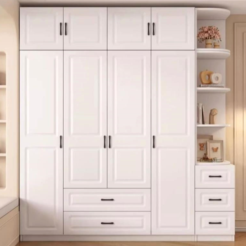 Casual Chalk Timber Wardrobe with Soft Close Drawer and Door, Interior Shelves, Hanging Rod