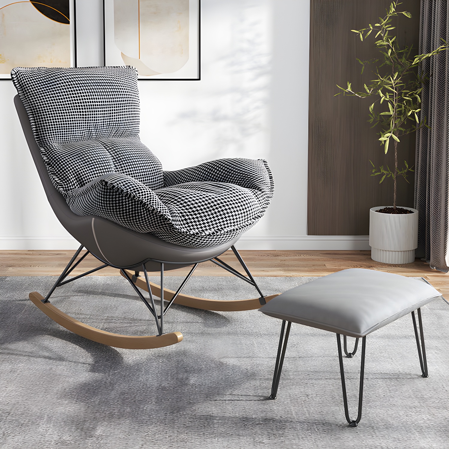 Upholstered Rocker Chair Living Room Rocking Chair with Padded Seat - image 3