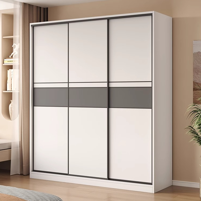 White Minimalist Manufactured Wood Independent Wardrobe Closet with Soft Close Door, Interior Shelves, and Slipping Mechanism