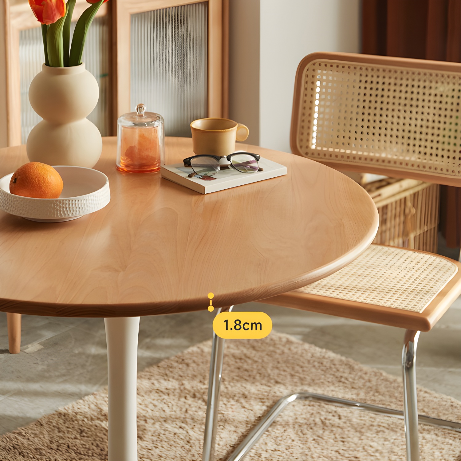 Chic Round Wood Dining Table with Medium Wood Tone and Sleek Steel Tulip Base - image 9