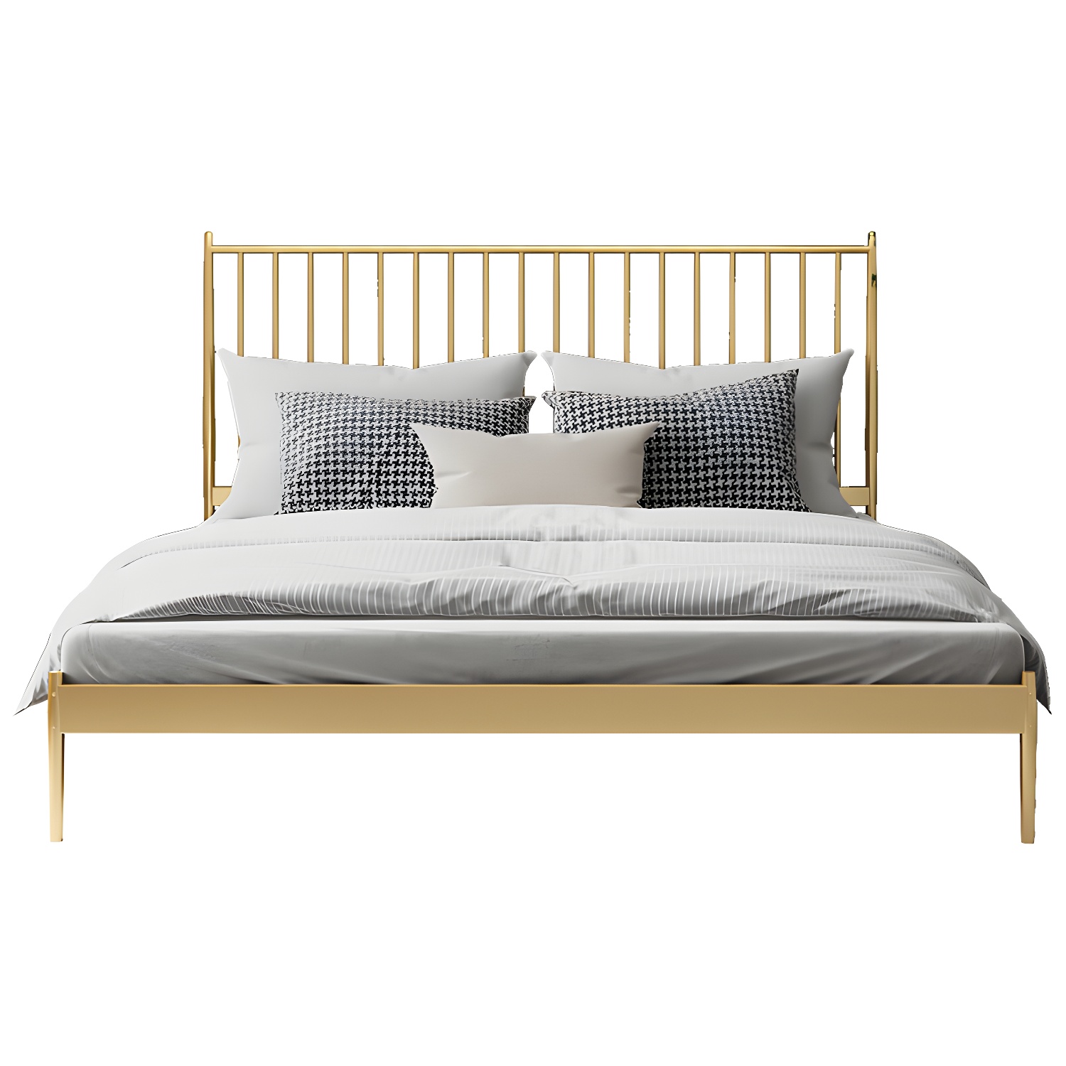Contemporary Iron Open Frame Bed with Spindle Headboard for Bedroom