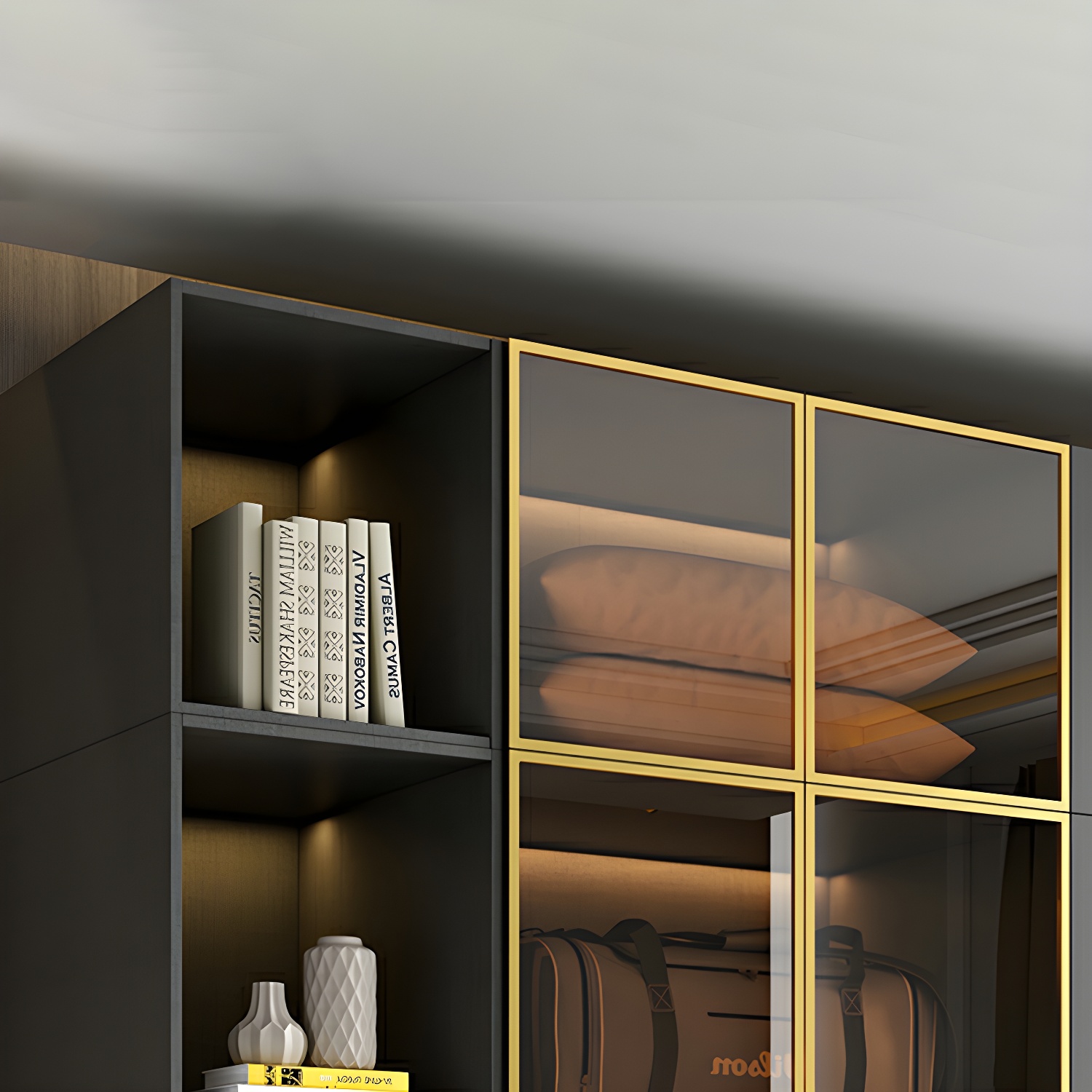 Modern Black Wood Wardrobe Armoire with Soft-Close Drawers & Clothing Rod - image 8