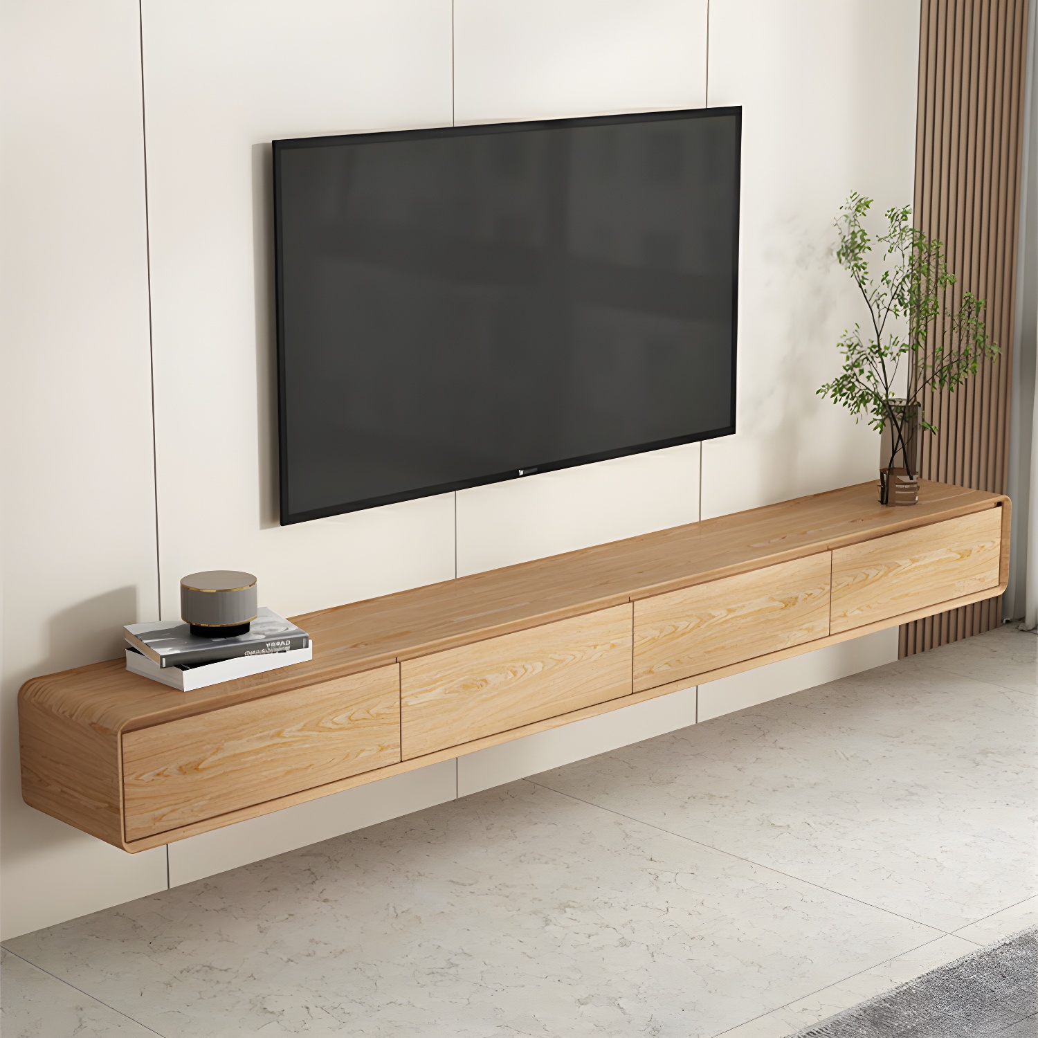 Contemporary Wood Media Console TV Stand in Natural with Drawers