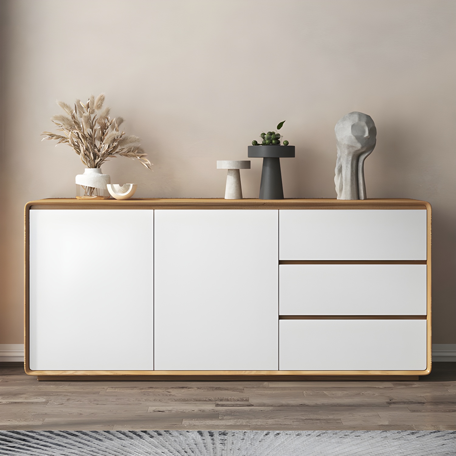 Wood Buffet Table Contemporary Style Side Board with Cabinets and Drawers - image 5