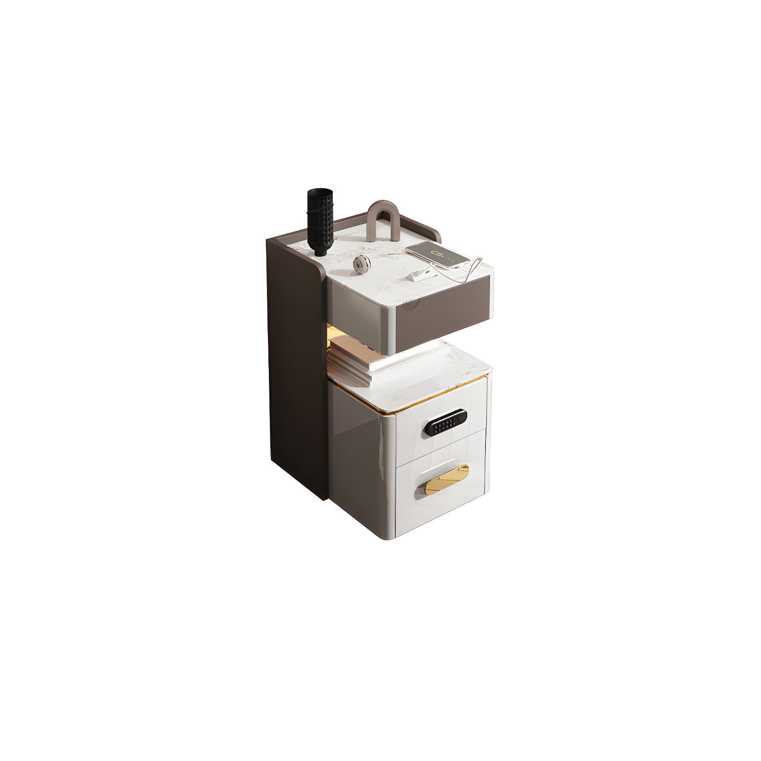 3-Drawer Nightstand with USB charging 21.65" Tall Faux Leather Nightstand - image 3
