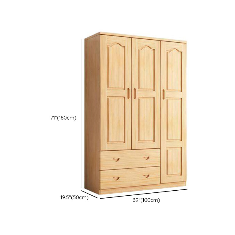 Natural Finish Modish Pine Wood Wardrobe Closet with Soft Close Drawer, Soft Close Door, Interior Shelves, and Clothing Rod - image 9
