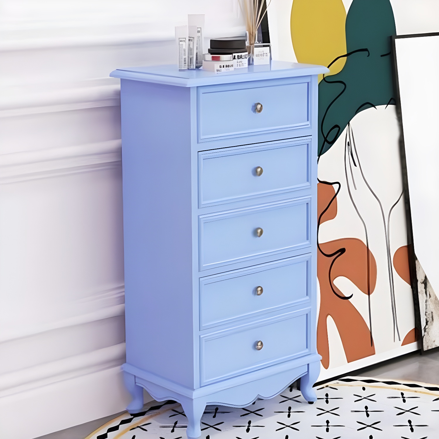 Bedroom Storage Chest Wooden Nautical Vertical Chest with Drawers - image 2