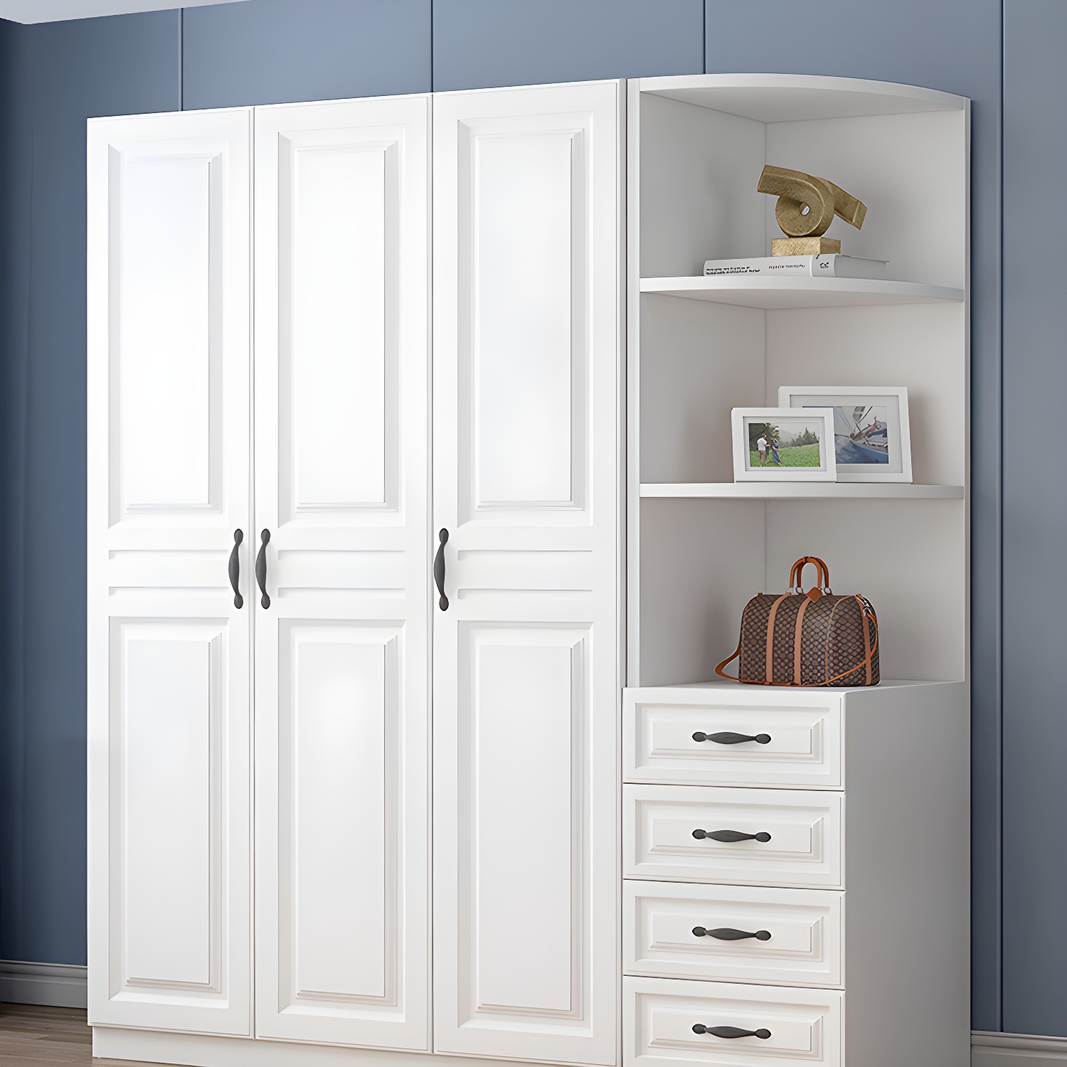 White Colour Wardrobe French Country Wooden Wardrobe Closet for Bedroom