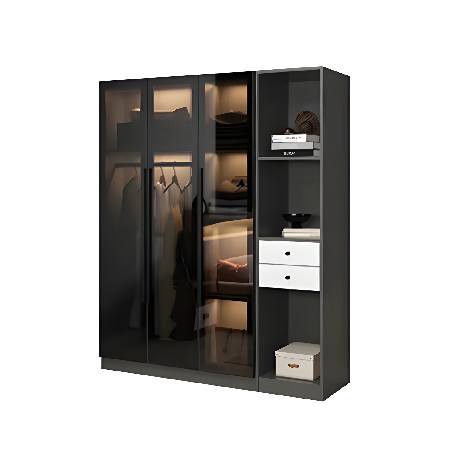 Contemporary Home Wardrobe Armoire Black Glass Wardrobe Cabinet - image 4
