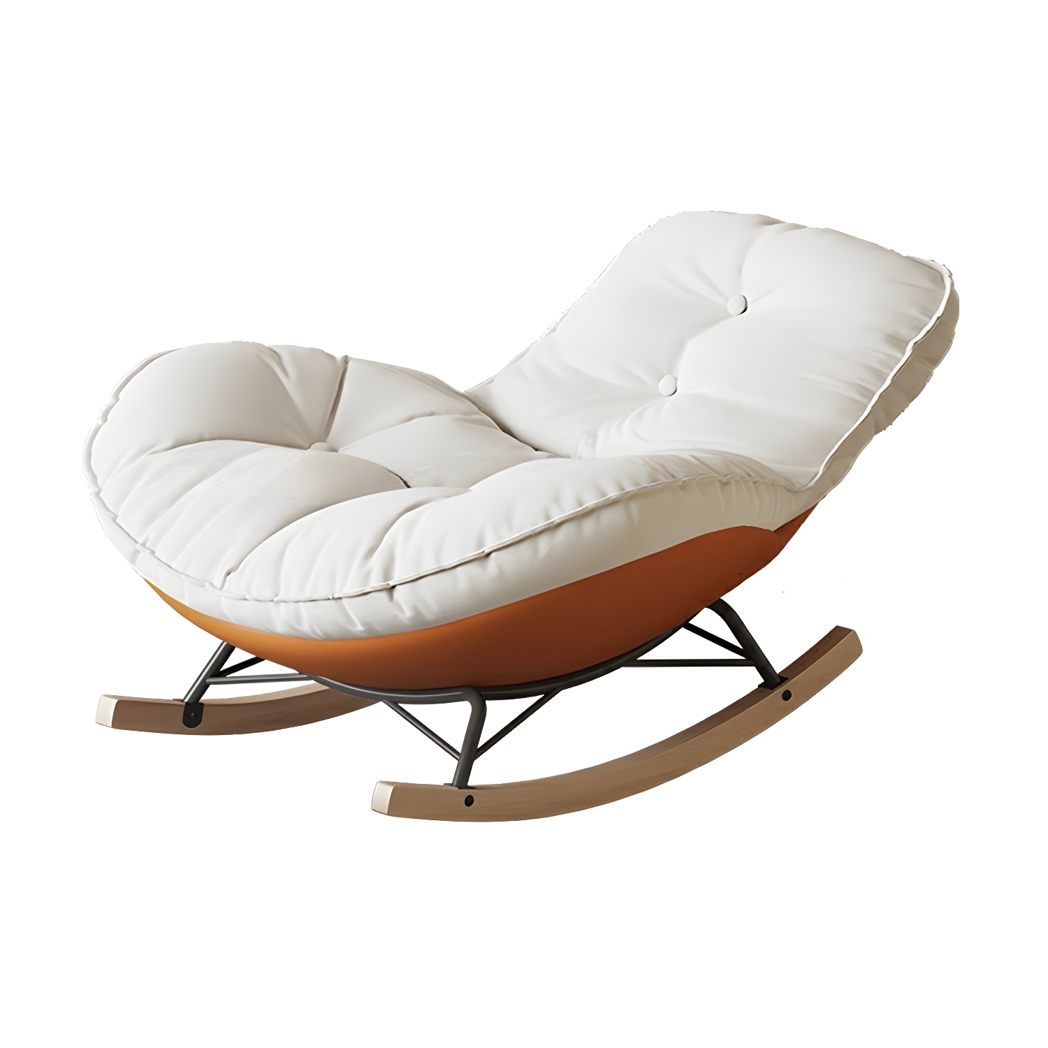 Contemporary Upholstered Rocking Chair with White Tufted Flannel Cushion and Solid Wood Legs - image 9