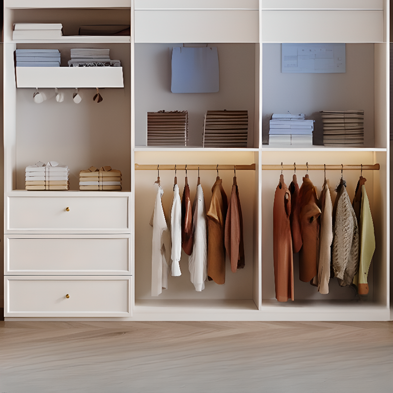 White Minimalist Wooden Wardrobe Closet with Soft Close Drawer, Soft Close Door, Interior Shelves, and Clothing Rod - image 3