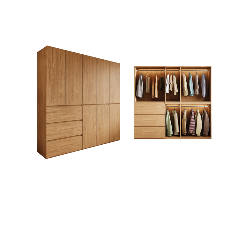 Wood Grain Minimalist Laminate Wardrobe Closet with Soft Close Drawer, Soft Close Door, Interior Shelves, and Clothing Rod - image 6