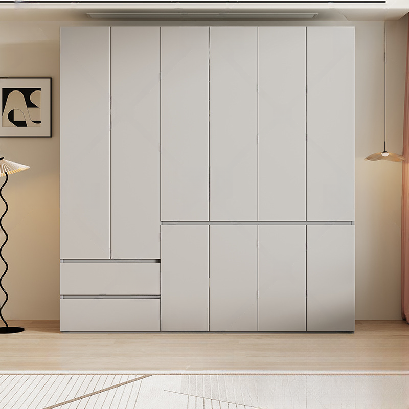 Cream Trendy Reclaimed Wood Wardrobe Armoire with Soft Close Drawer, Soft Close Door, Interior Shelves, and Clothing Rod