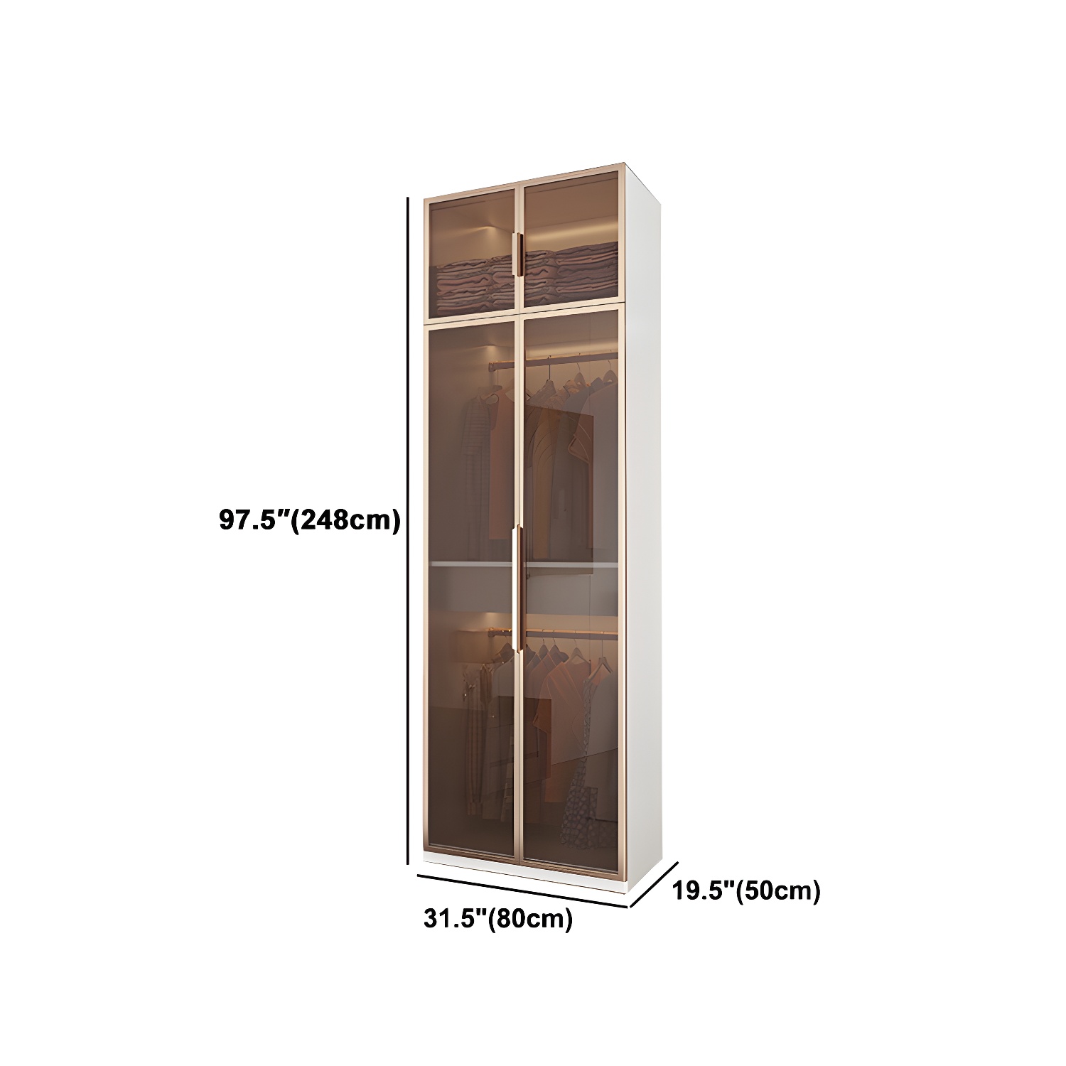 White Manufactured Wood Cabinet with Glass Door Modern Hinged Door Wardrobe for Home - image 14