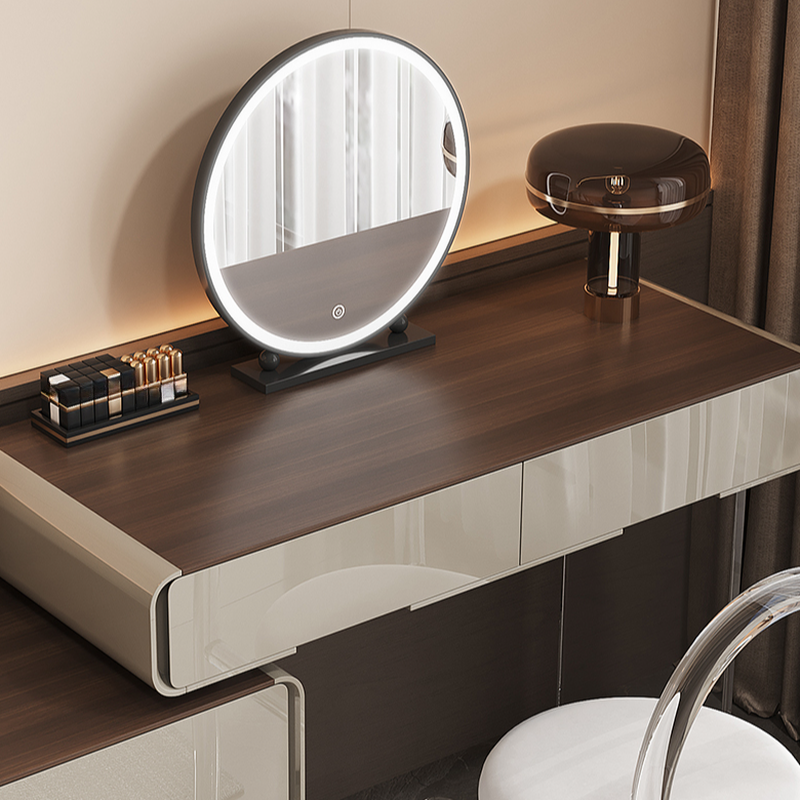 Modish Large/Standard Vanity Set in Gray with 5/8 Drawers, Polymer Frame, Mirror Lights, and Chair - image 5