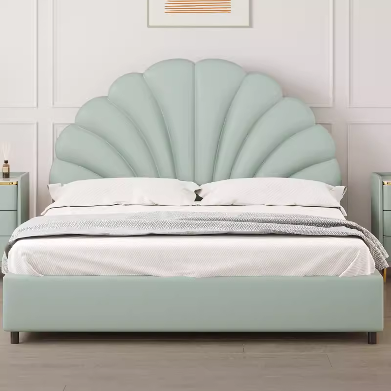 Modish Style Panel Headboard with No Distressing in Timber, Featuring Arched Shape for Twin XL/Full/Queen Bed, Sponge Upholstery Fill, Standard Height