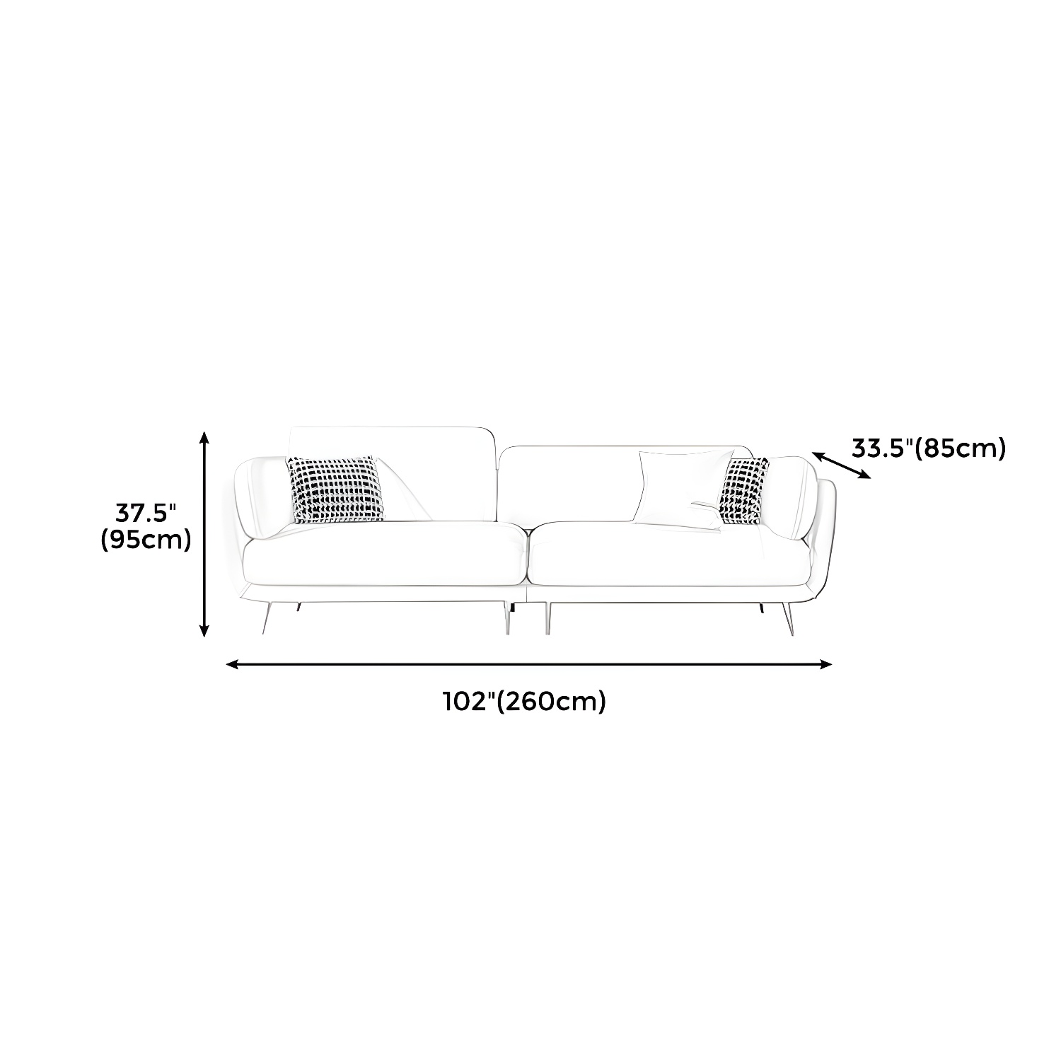 36" High Modern Velvet Square Arm Sofa with 2 Pillows Standard Sofa for Living Room - image 20