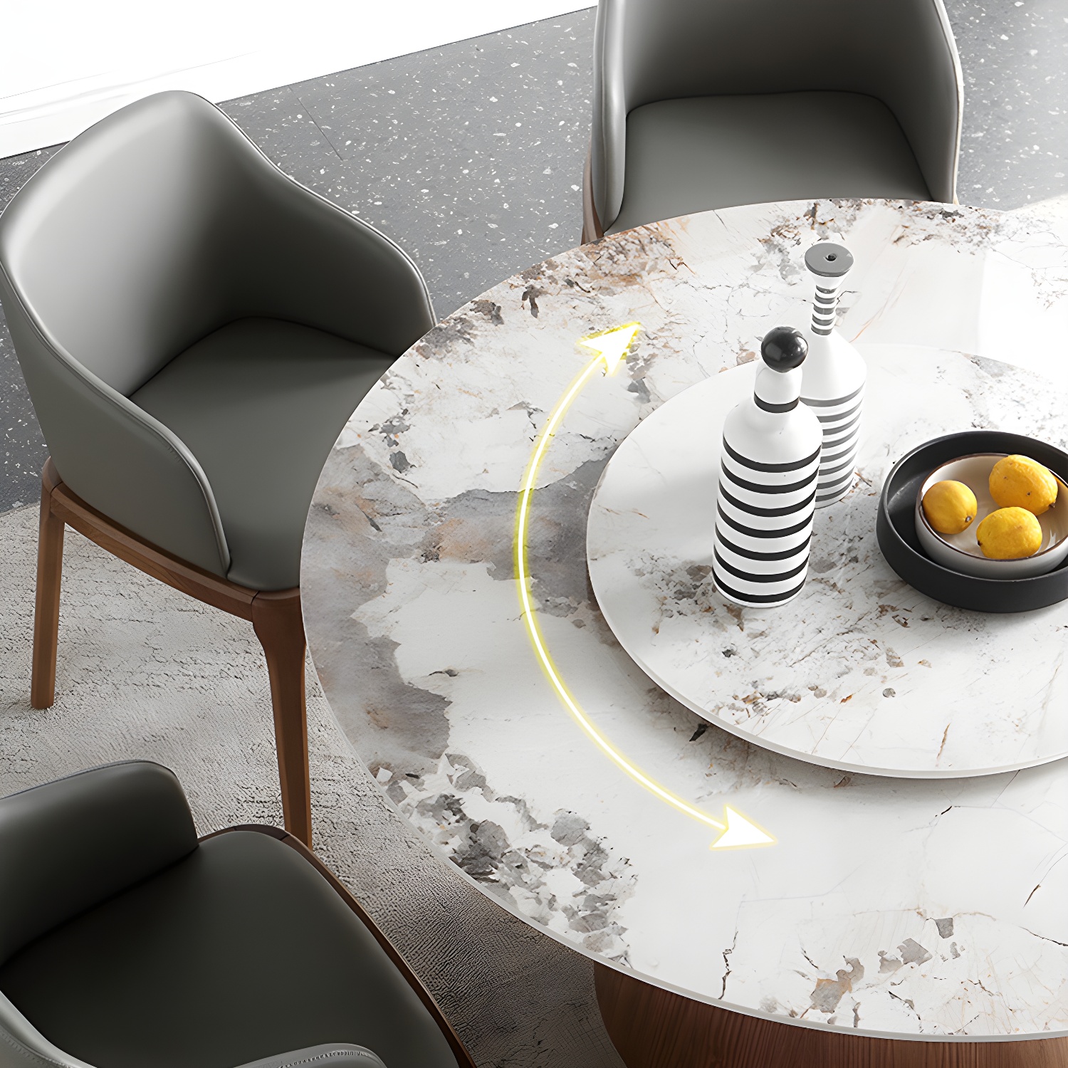 Round Sintered Stone Dining Table Stone Table in White with Pedestal - image 6