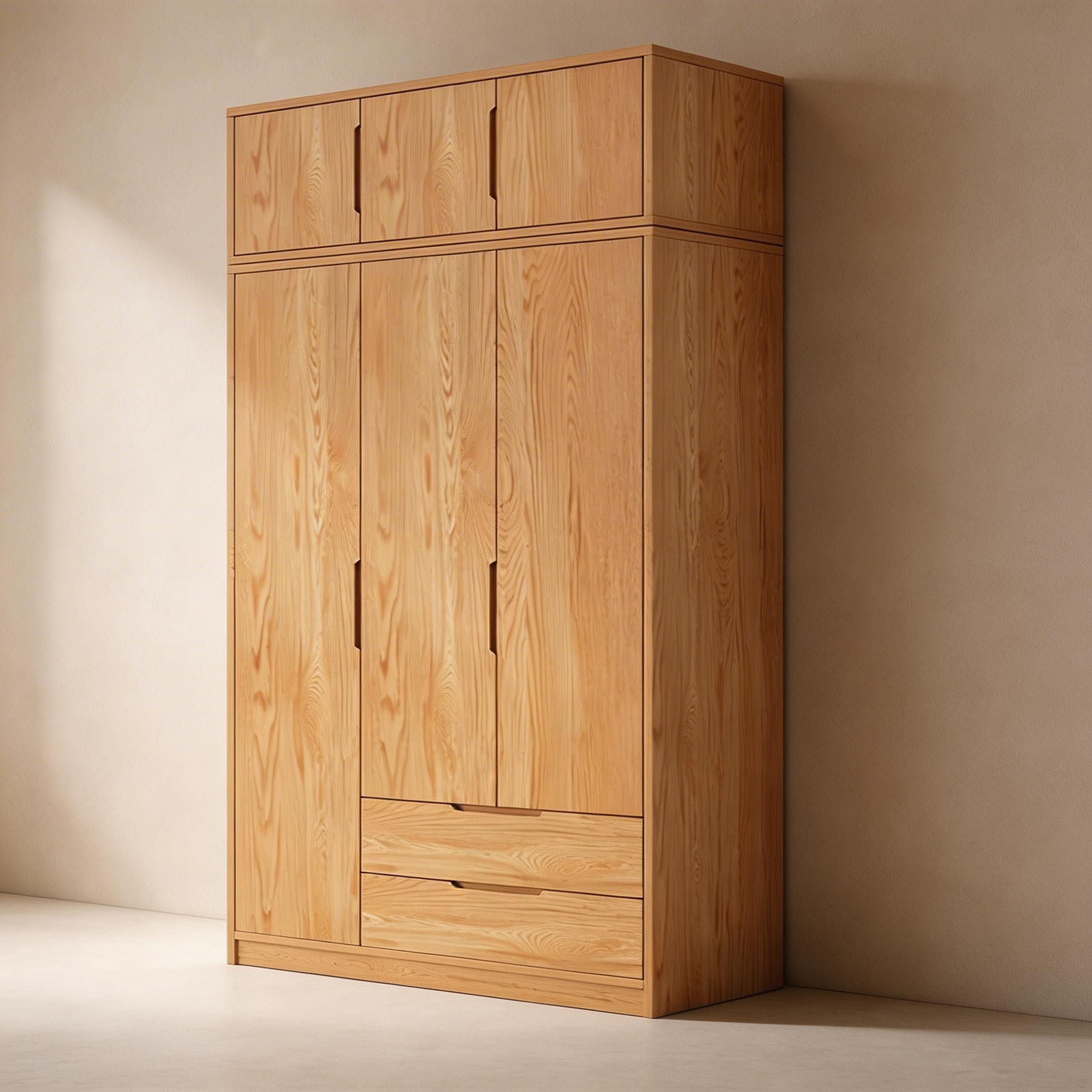 Modern Natural Wood Wardrobe Armoire with Sliding Doors, Drawers, and Shelves - image 60