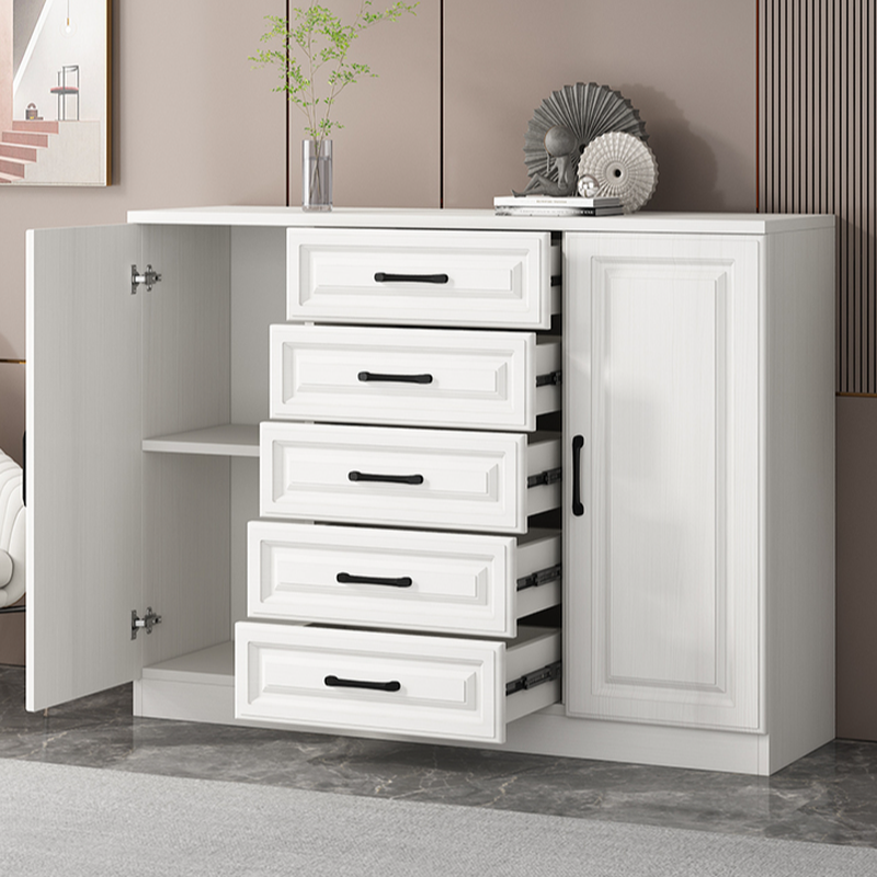 Modern Standalone Timber Utility Cabinet with Storage Drawer and Pull Bars in White
