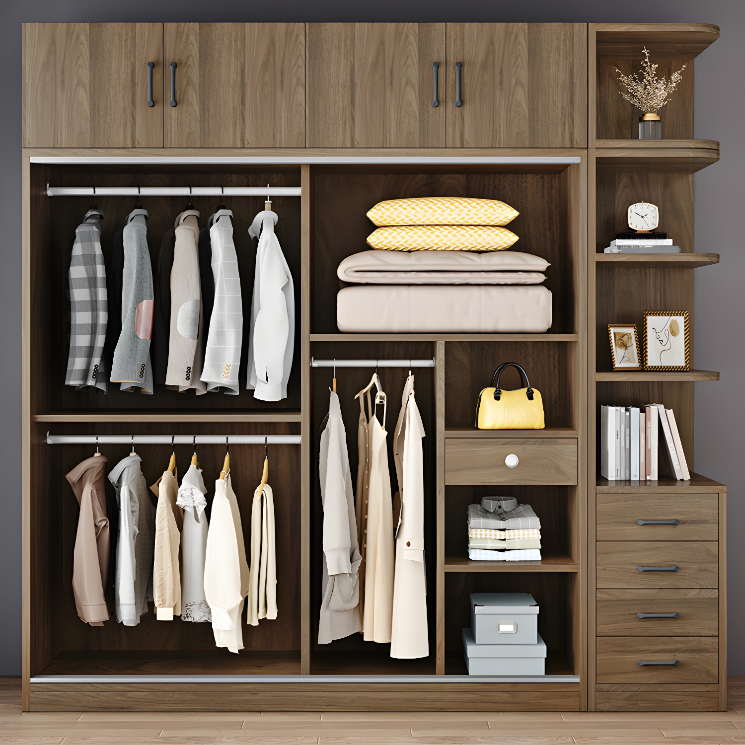 Modern Style Freestanding Wardrobe Pine Wood Wardrobe with Drawer - image 3