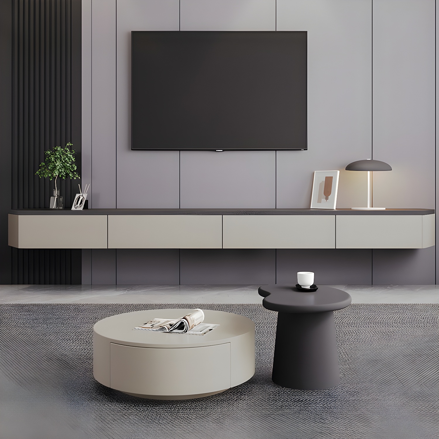 Contemporary Wall-Mounted TV Media Console with Cable Management - image 4