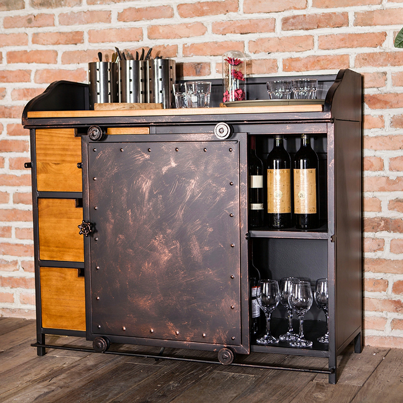 Industrial Metal Sideboard Cabinet with Wood Countertop, 3 Drawers, and Sliding Doors - image 3