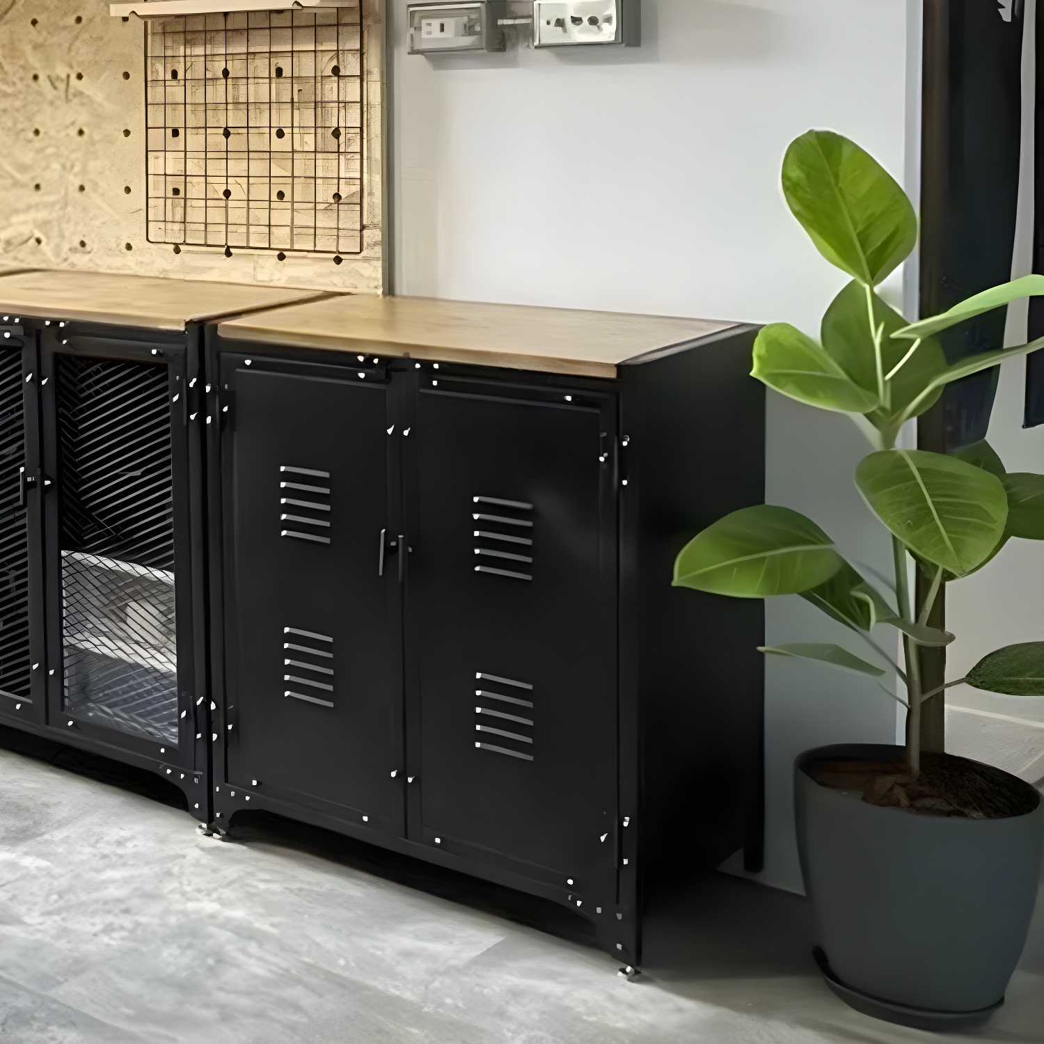 29.5" Tall Metal Accent Cabinet Industrial 2 - Door Chest with Wood Top - image 10