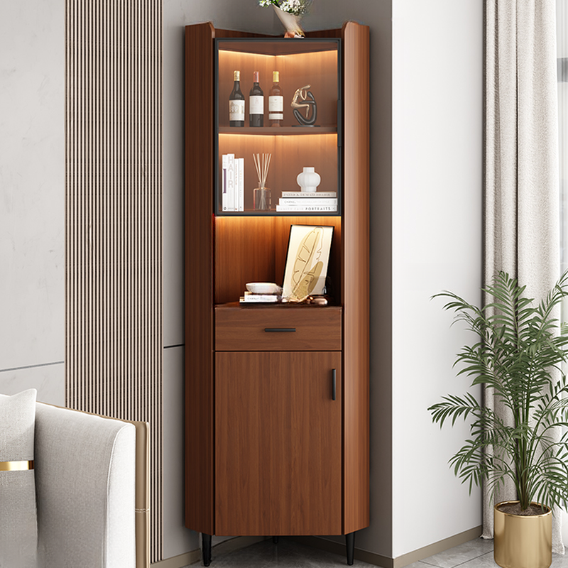 Damp-proof Scratch-immune Accent Cabinet with 1 Exterior Shelf, Glazed Door, Storm Gray Top, Soft Close Drawer, and Stain Resistant