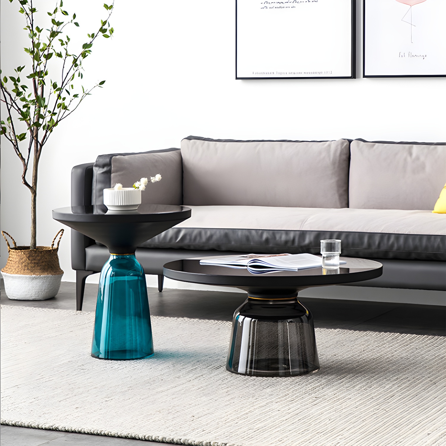 Pedestal Cone Coffee Table Modern Round Glass Top Cocktail Table - image 5