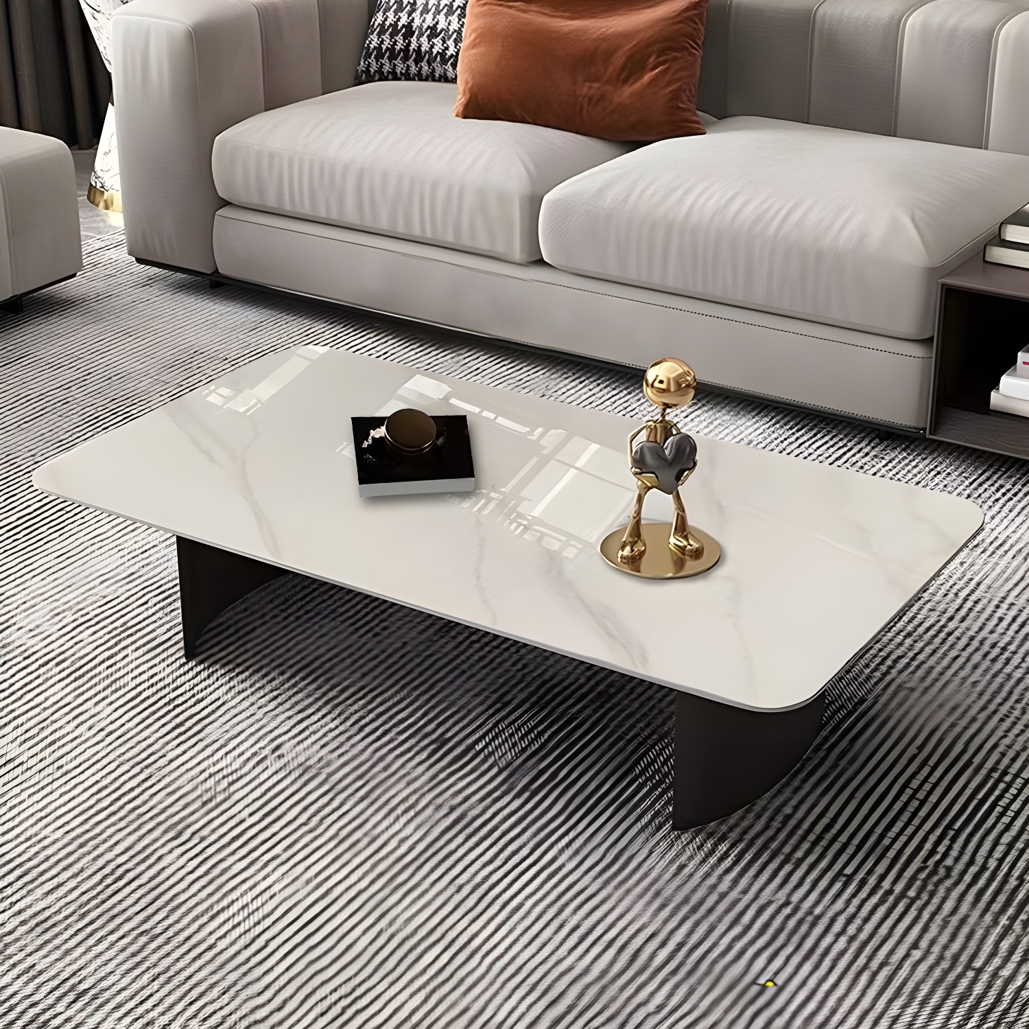 Glam 15.7" H Rectangle Slate Coffee Table Steel 2 Legs Cocktail Table - image 3